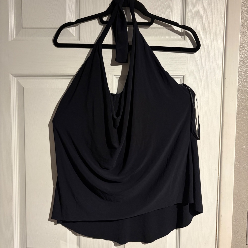 Magicsuit Black Halter Tankini Top Draped Cowl Neck Underwire Swimwear Size 10